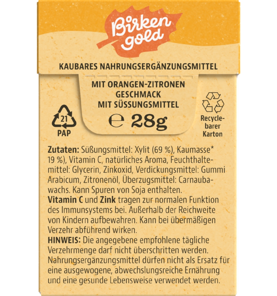 Birkengold Natur Kau-Vitamin C+Zink ohne Zucker 20Stk
