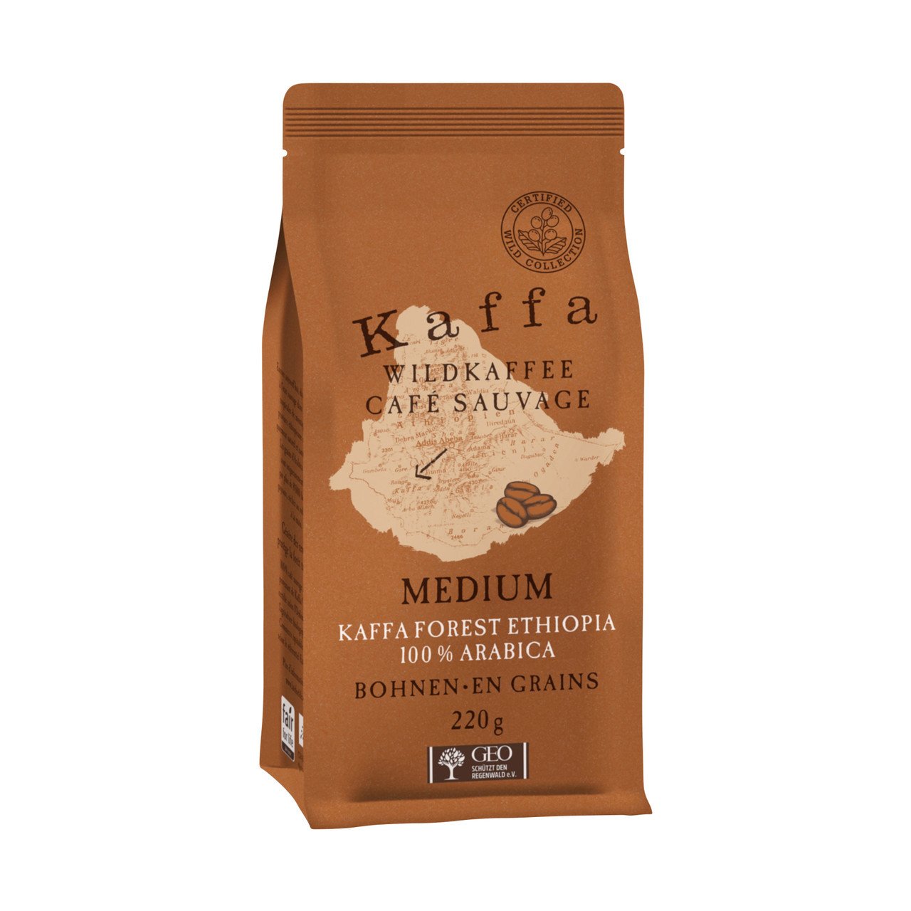 Kaffa Wildkaffee Medium Bohnen 220g Bio