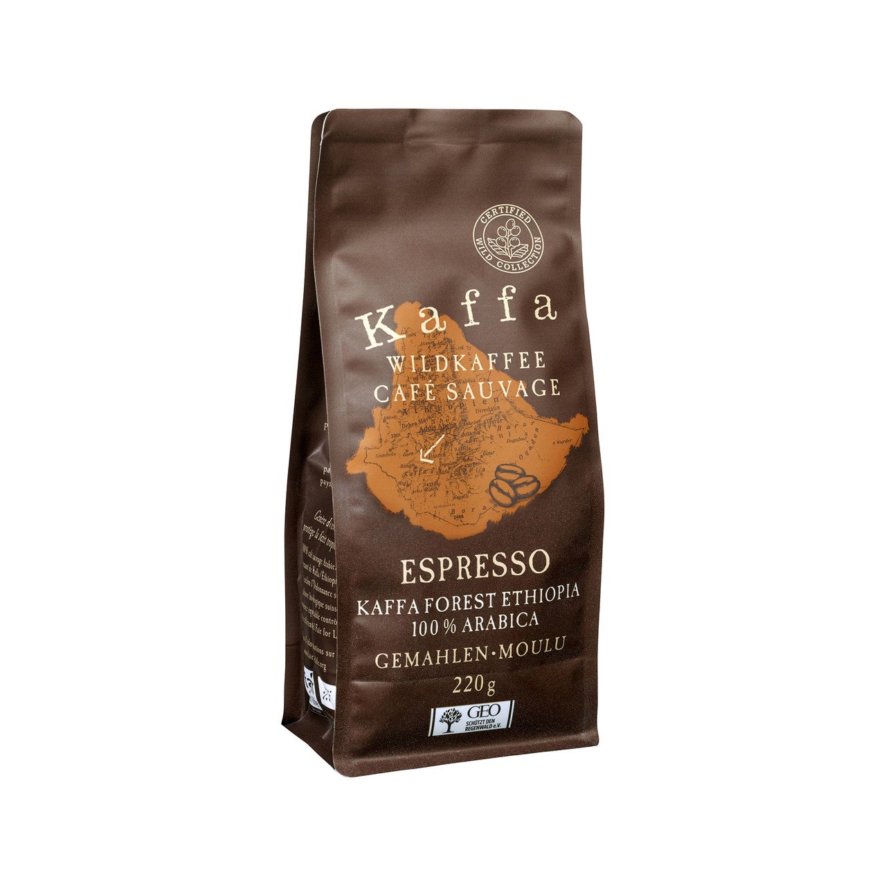 Kaffa Wildkaffee Espresso gemahlen 220g Bio